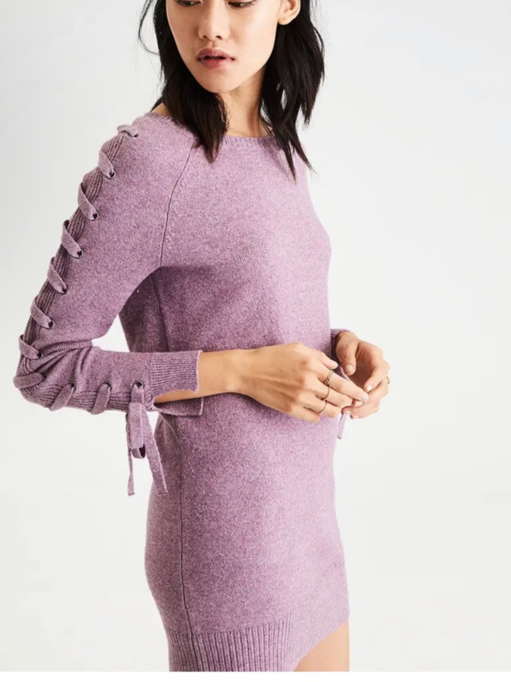 American eagle lace up sleeve purple mini sweater dress ccs new nwt